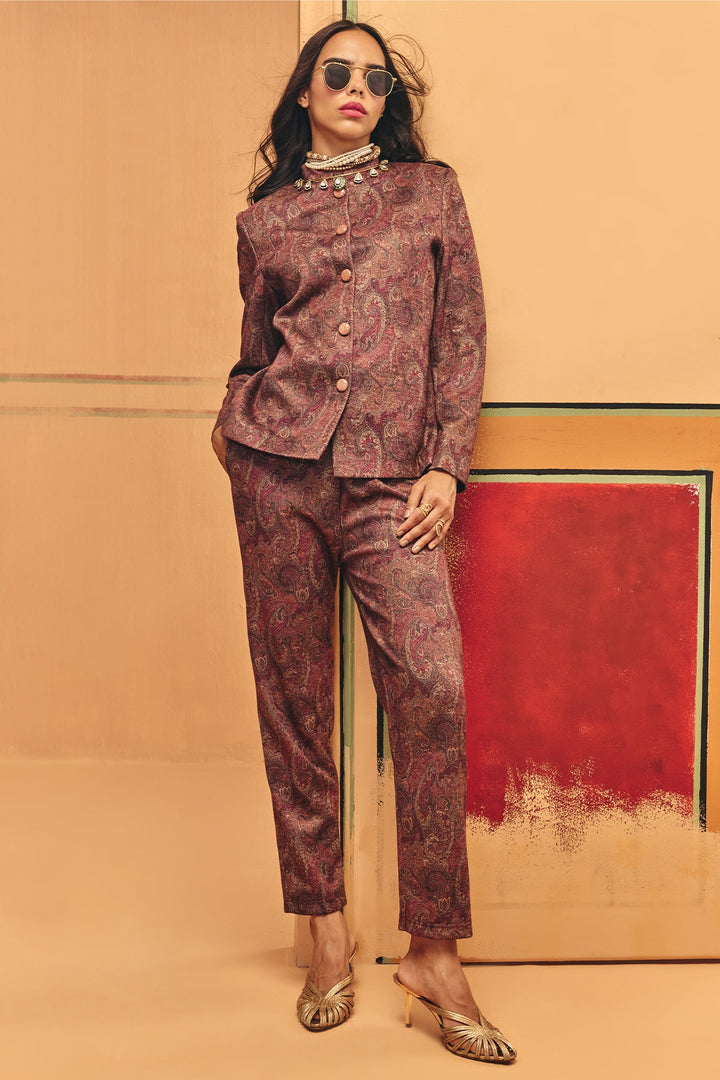 Winter Multi Ethnic Motifs Woven Coat Set