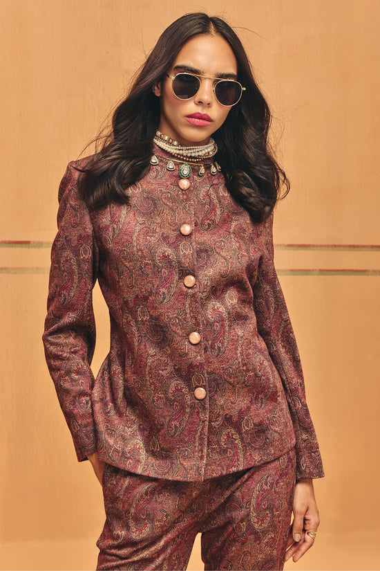 Winter Multi Ethnic Motifs Woven Coat Set