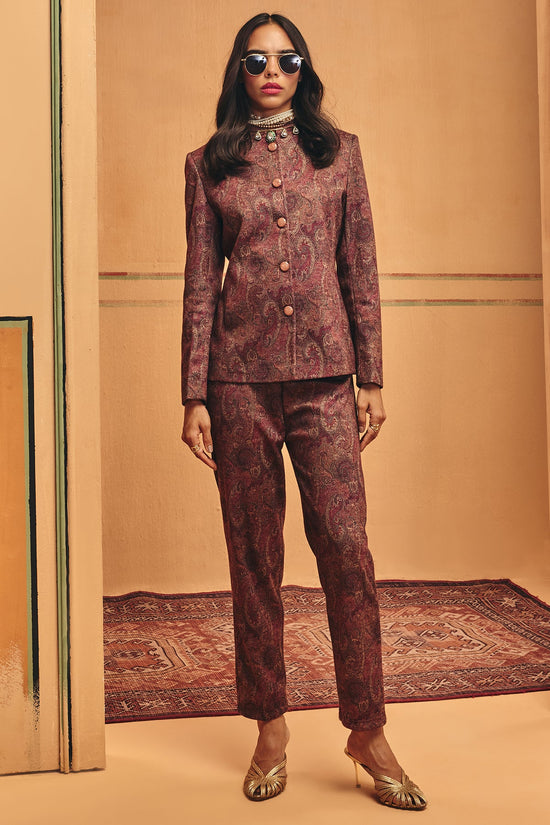 Winter Multi Ethnic Motifs Woven Coat Set