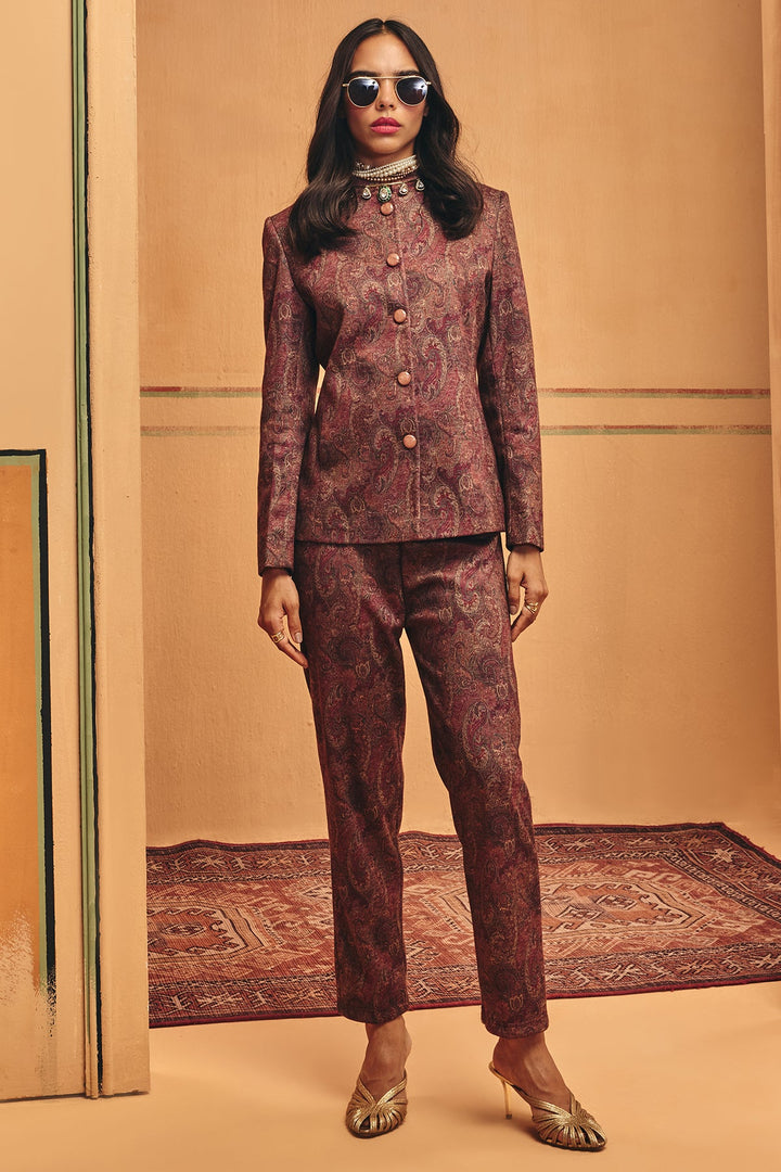 Winter Multi Ethnic Motifs Woven Coat Set