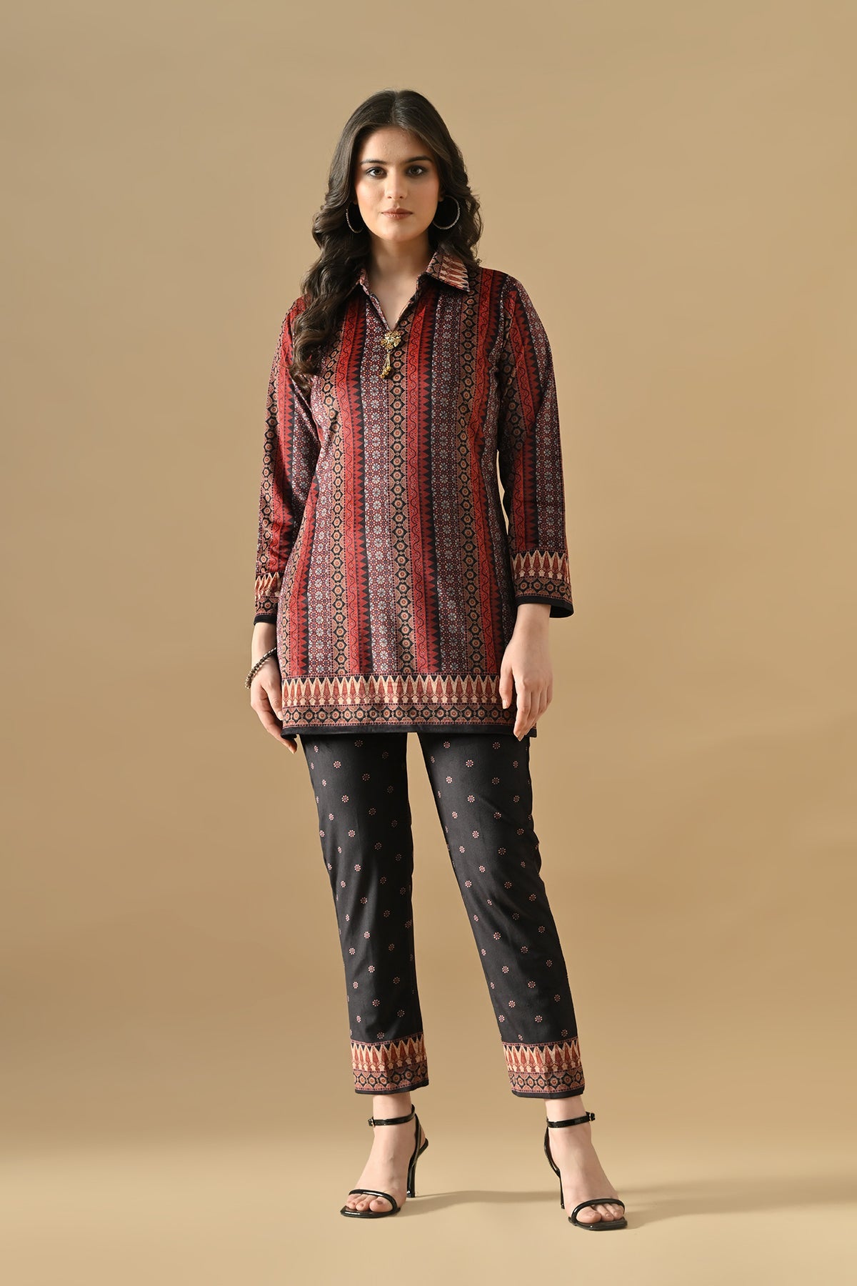 Winter Multi Printed Velvet Co-Ord 2 Pcs Set