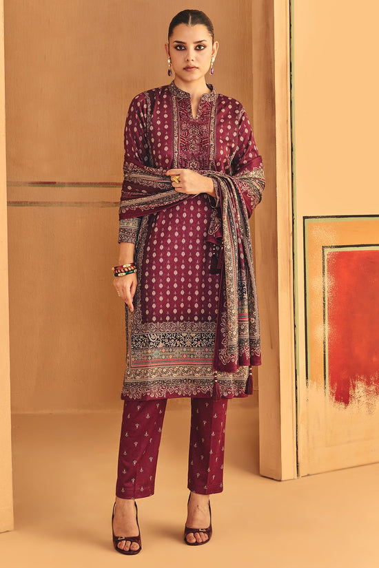Winter Wine Ethnic Motifs Printed Sequined Kurta Set