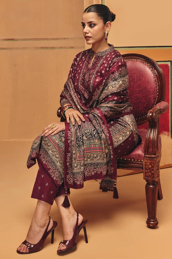 Winter Wine Ethnic Motifs Printed Sequined Kurta Set