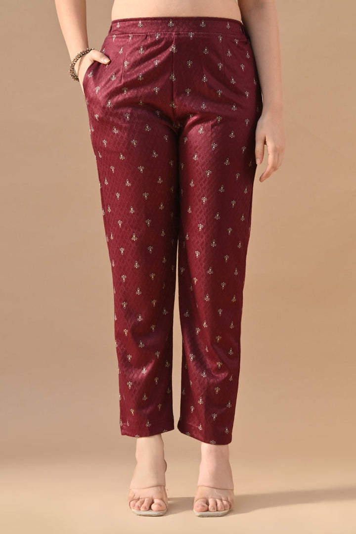 Winter Wine Ethnic Motifs Printed Sequined Kurta Set