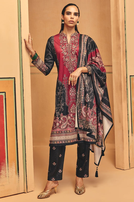 Winter Red Printed Ethnic Motifs Woven Kurta Set