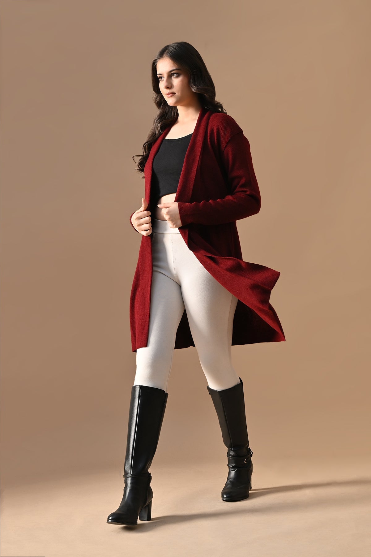 Winter Maroon Woven Shrug