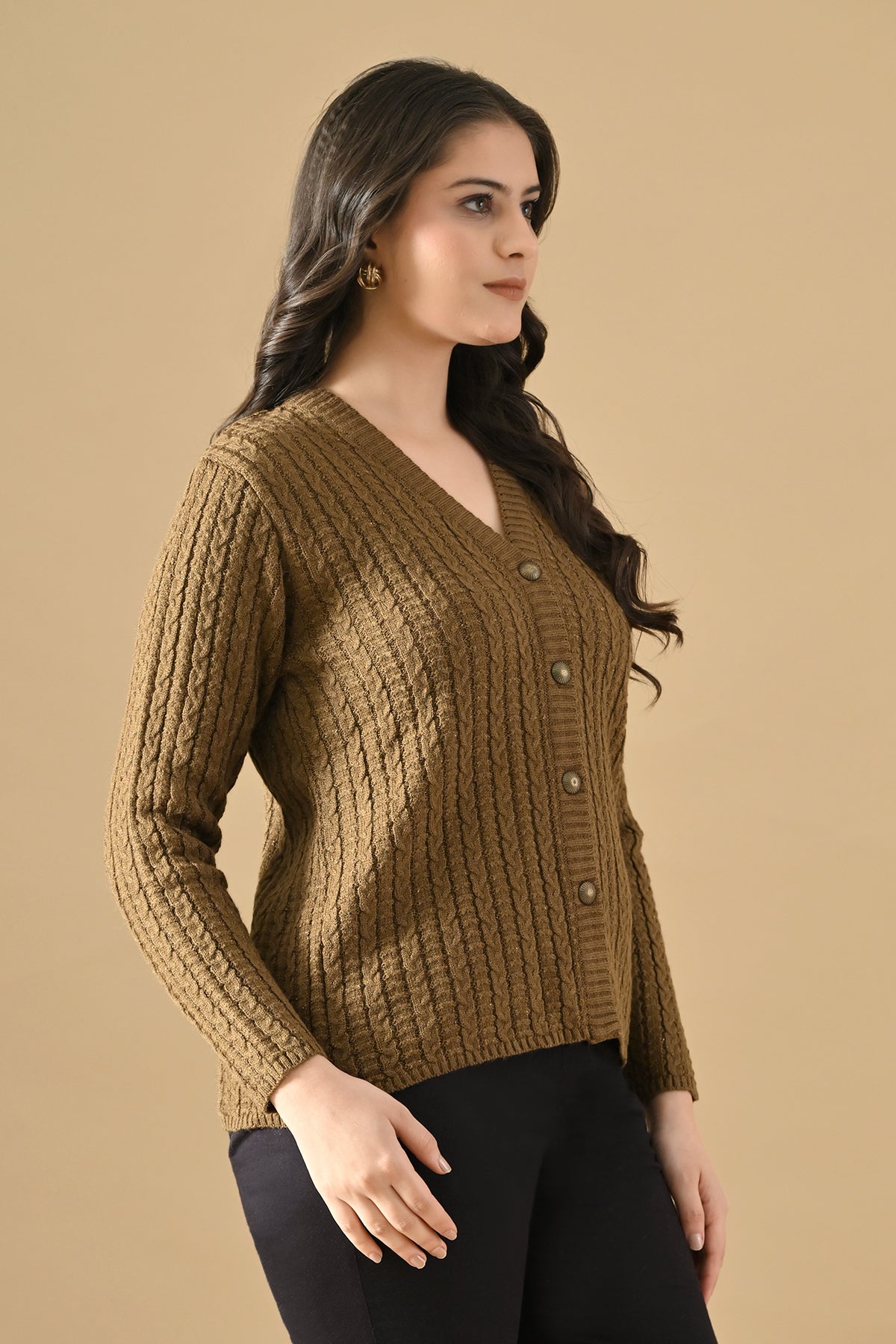 Winter Brown Knitted V-Neck Cardigan