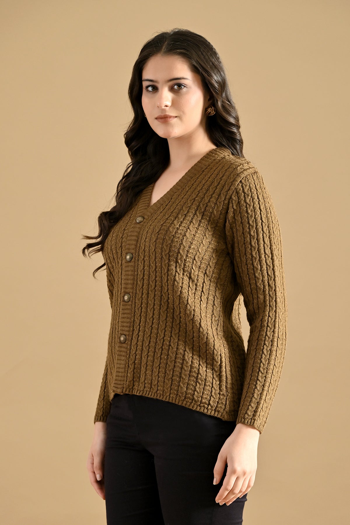Winter Brown Knitted V-Neck Cardigan
