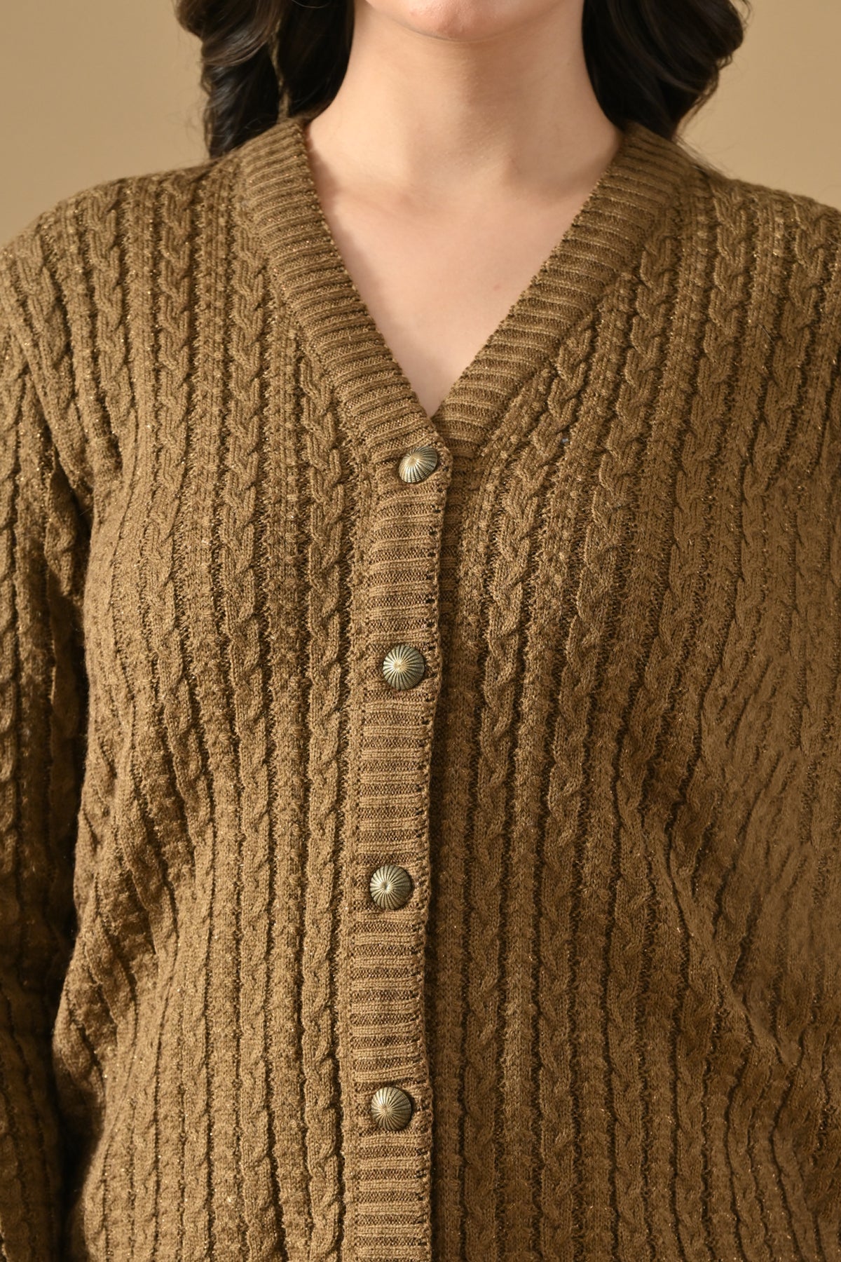 Winter Brown Knitted V-Neck Cardigan