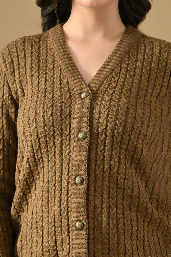 Winter Brown Knitted V-Neck Cardigan