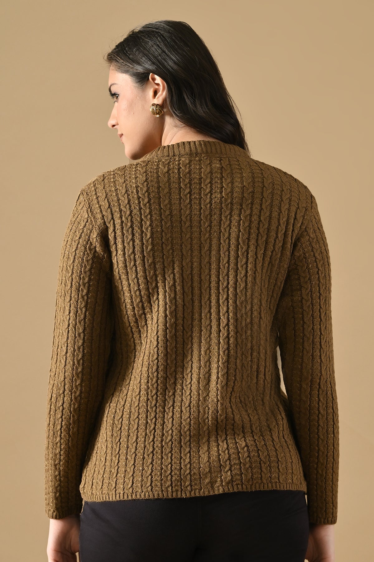 Winter Brown Knitted V-Neck Cardigan