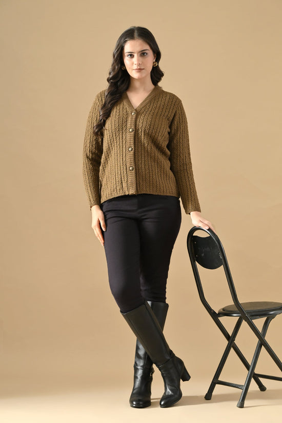 Winter Brown Knitted V-Neck Cardigan