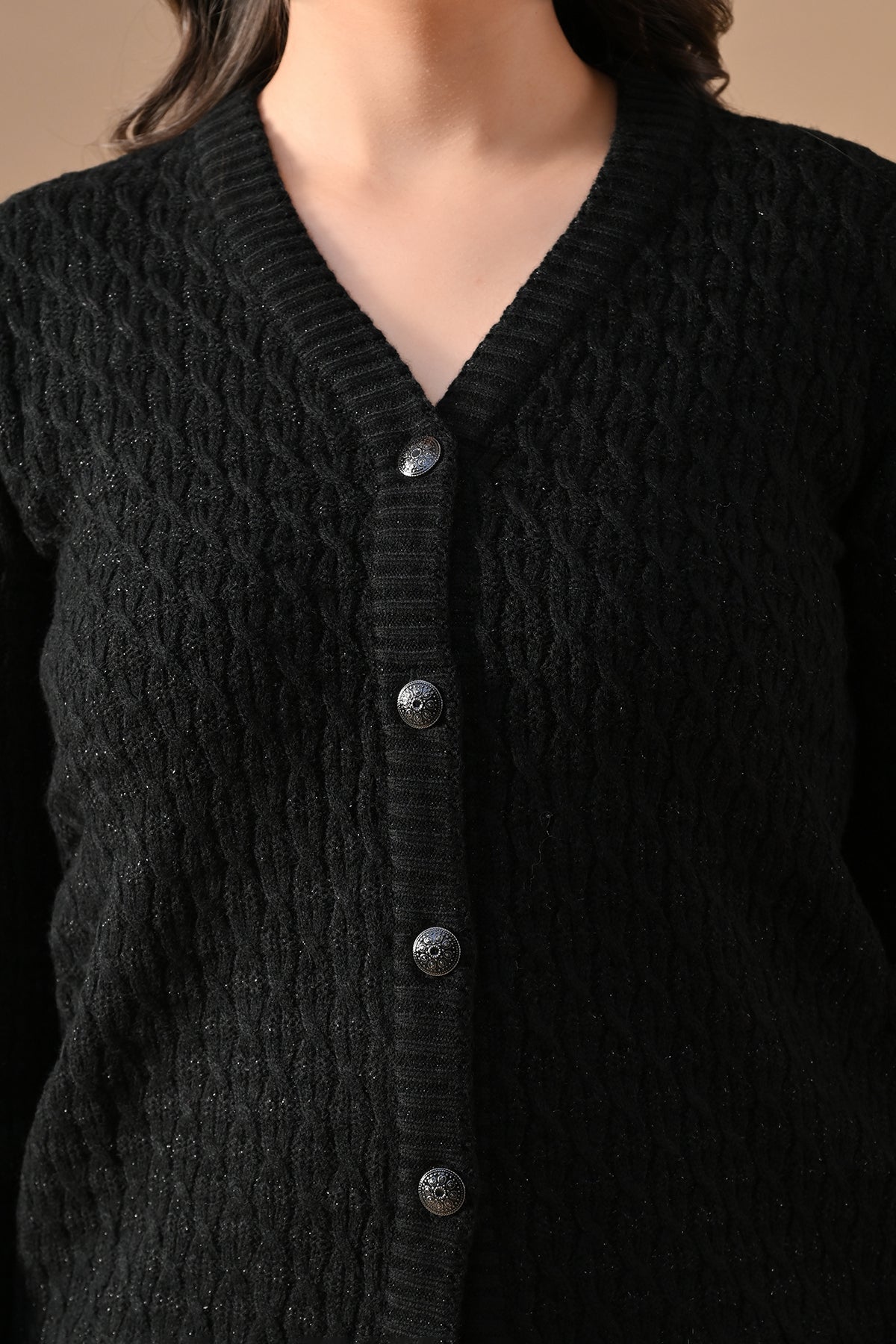 Winter Black Knitted V-Neck Cardigan