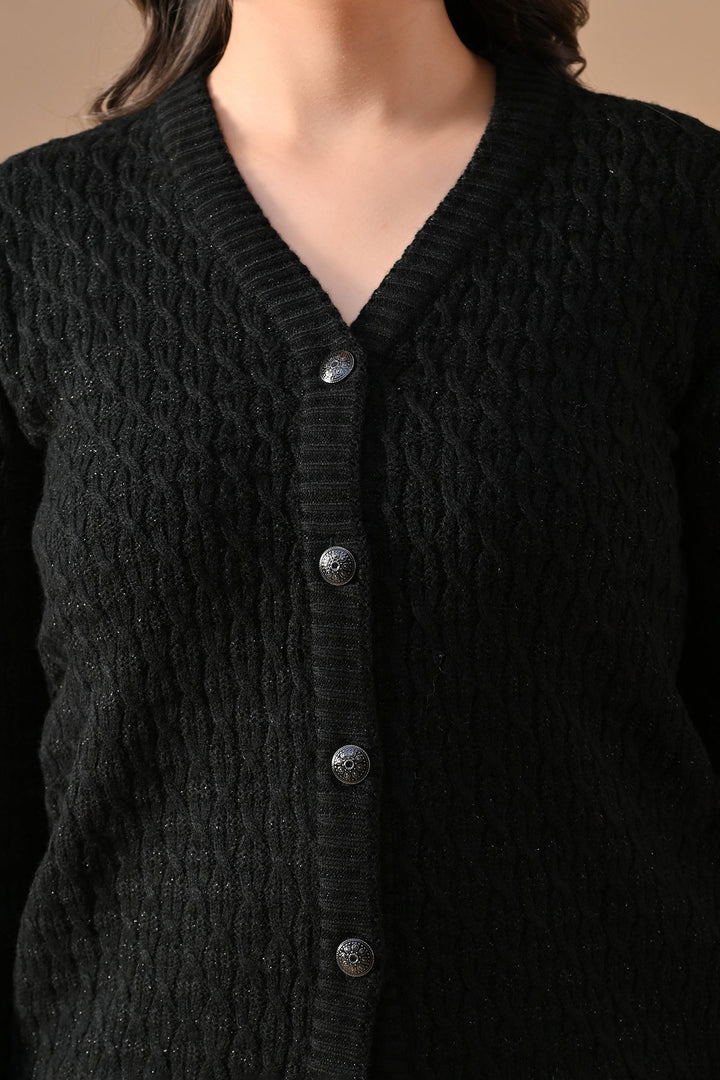 Winter Black Knitted V-Neck Cardigan