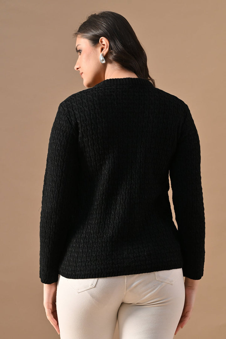 Winter Black Knitted V-Neck Cardigan