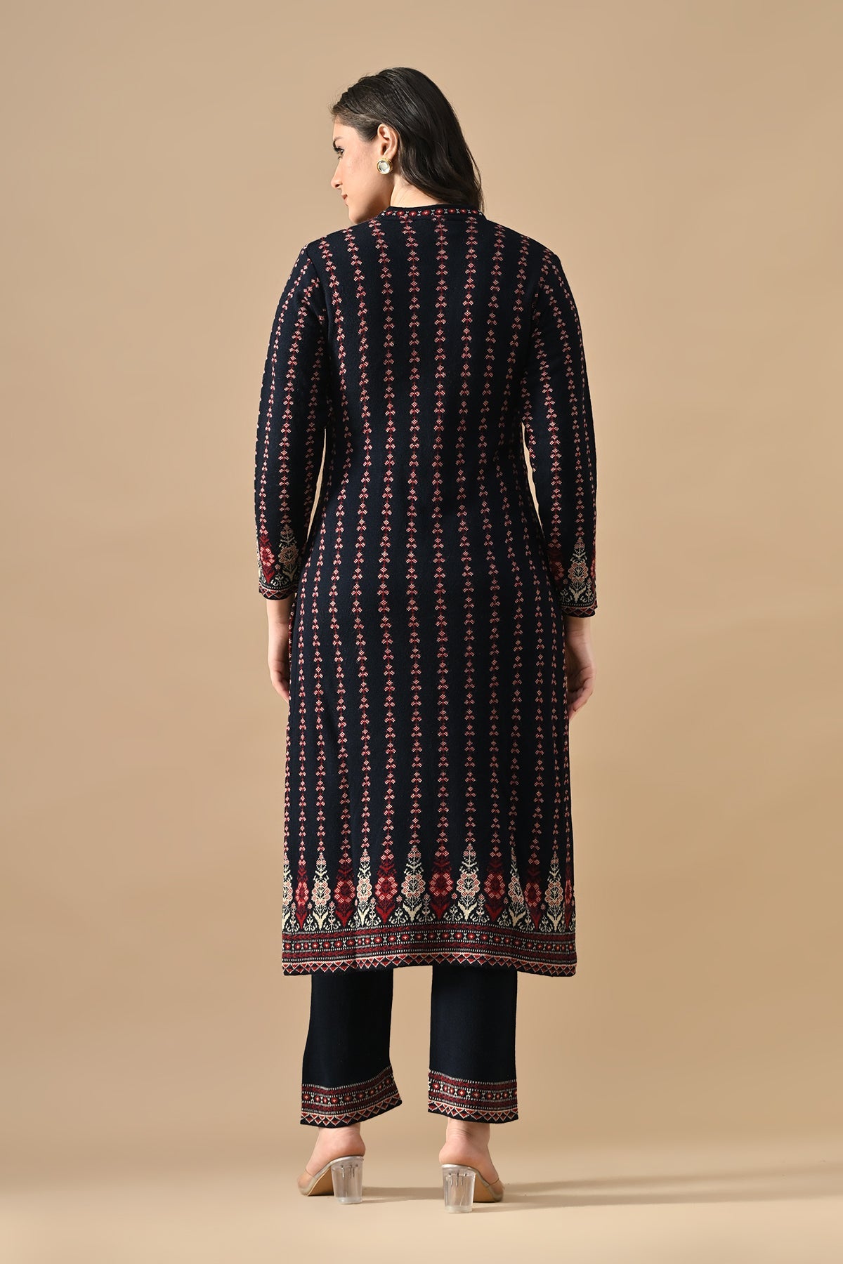 Winter Blue Printed Ethnic Motifs Woven Kurta 3 Pcs Set