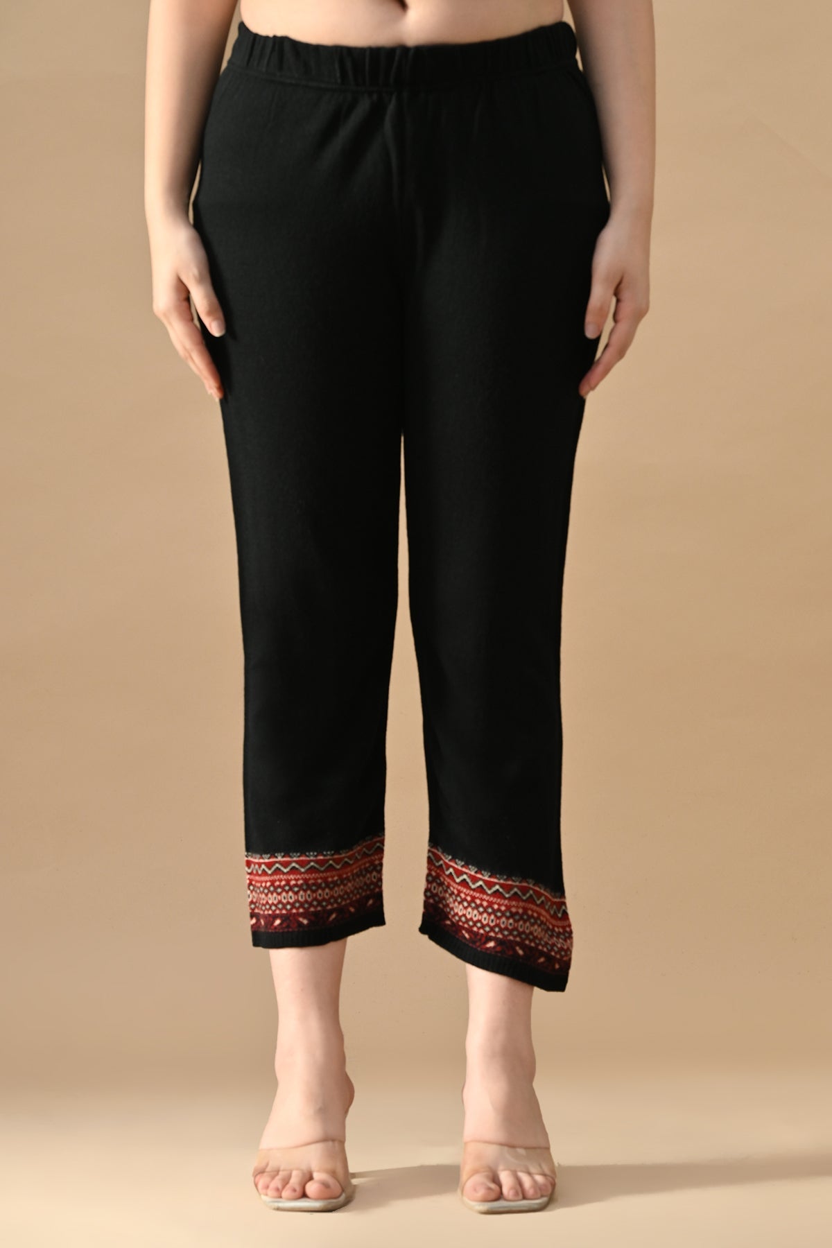 Winter Black Printed Ethnic Motifs Woven Kurta 3 Pcs Set