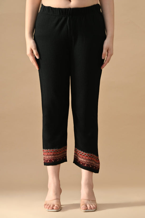 Winter Black Printed Ethnic Motifs Woven Kurta 3 Pcs Set