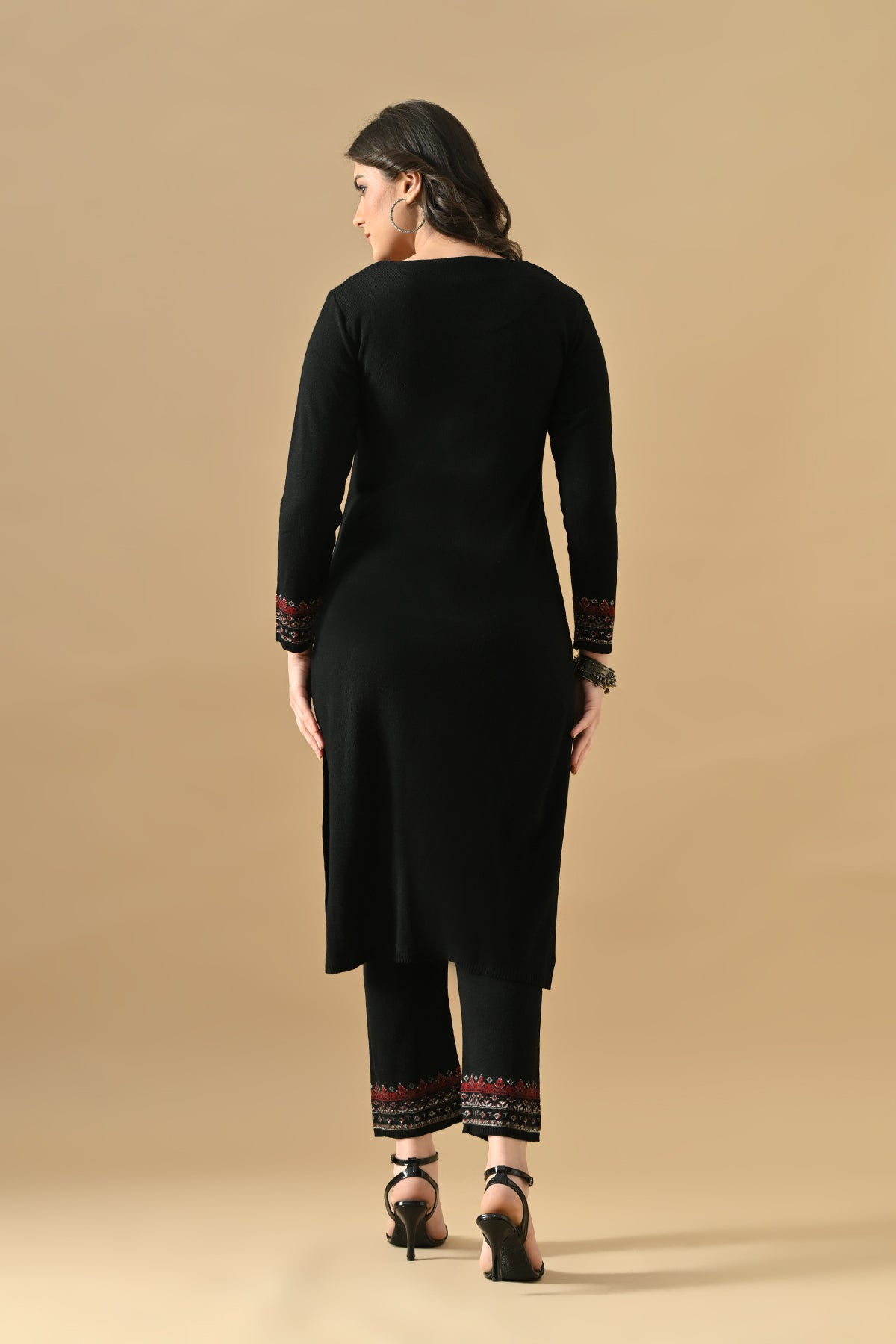 Winter Black Printed Ethnic Motifs Woven Kurta Set