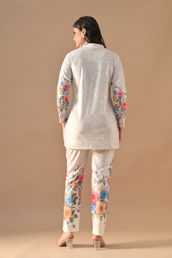 Winter Cream Floral Printed Velvet Co-Ord Set