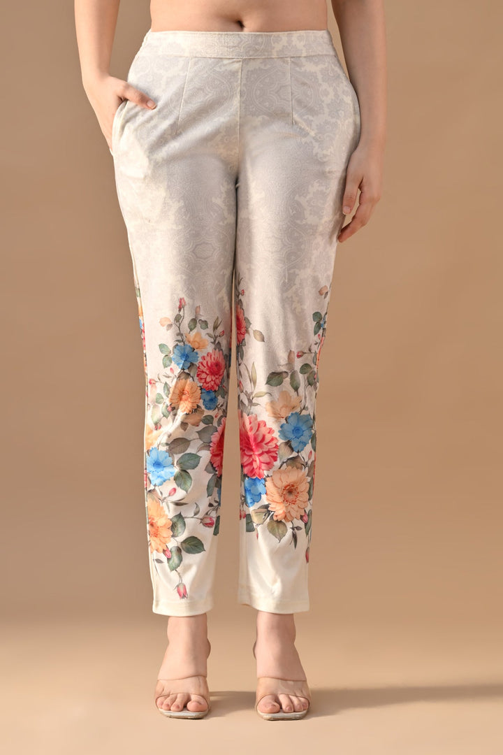 Winter Cream Floral Printed Velvet Co-Ord Set