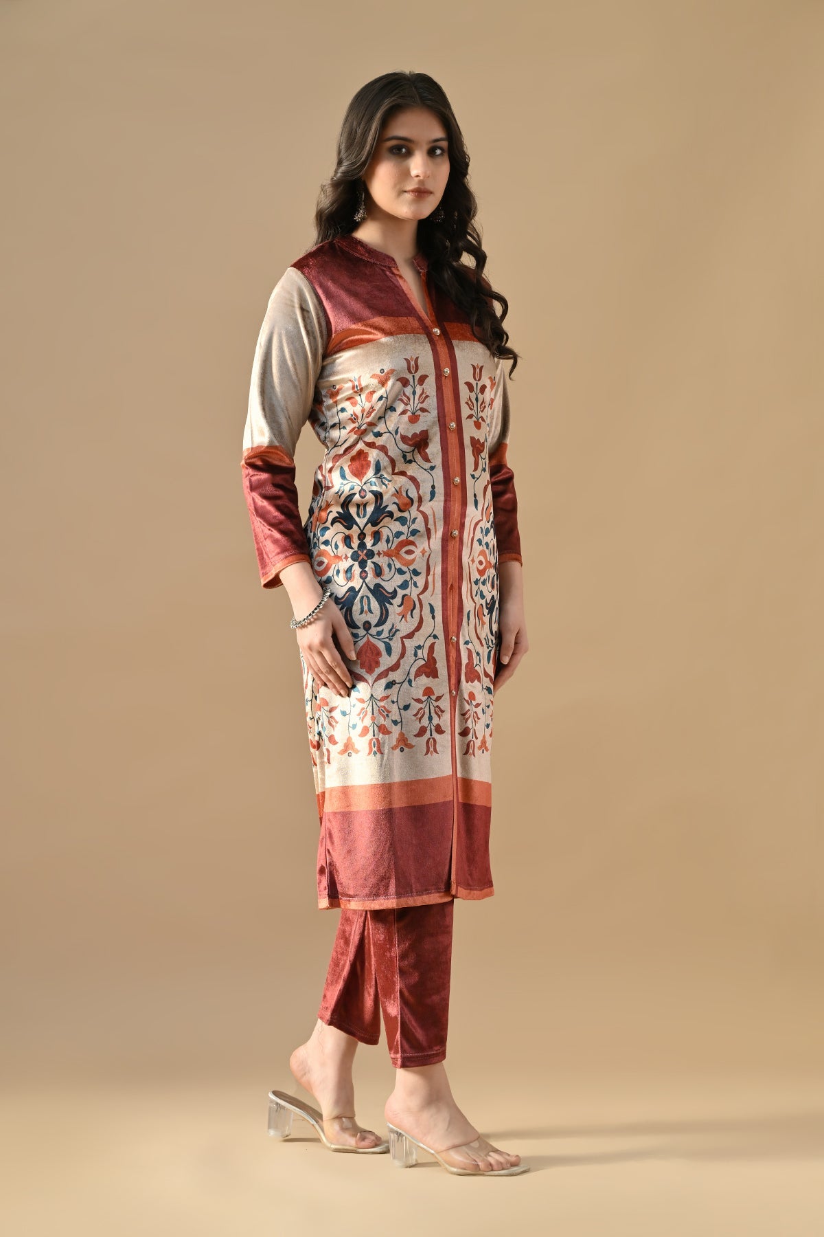 Winter Multi Printed Velvet Kurta 3 Pcs Set
