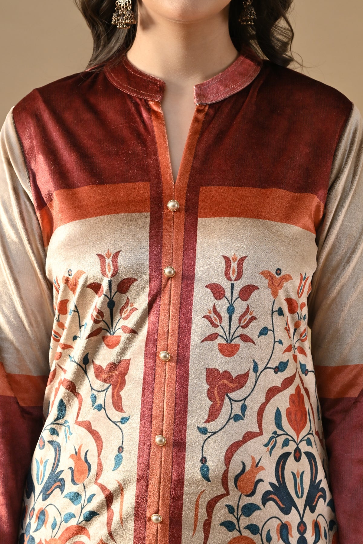 Winter Multi Printed Velvet Kurta 3 Pcs Set