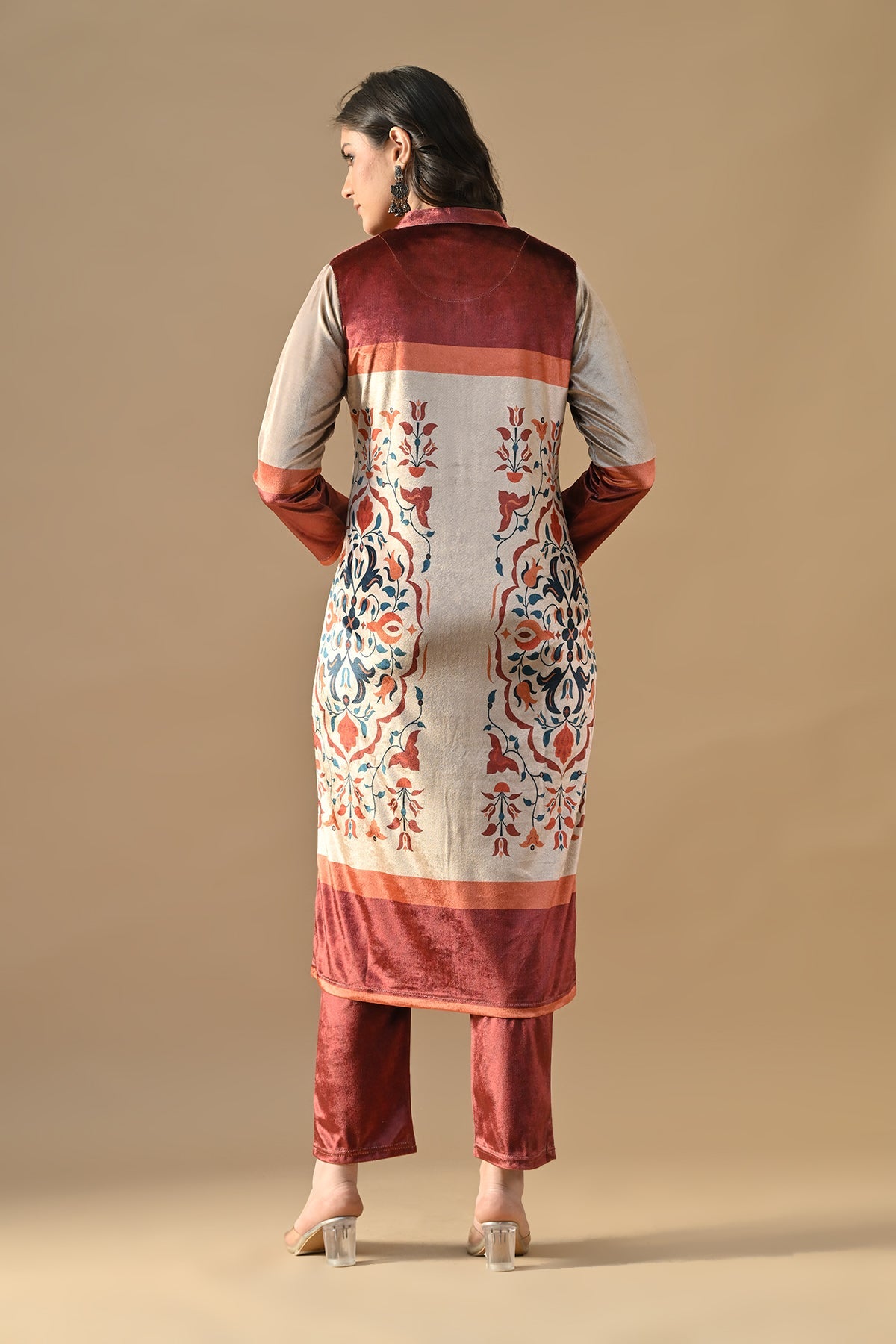 Winter Multi Printed Velvet Kurta 3 Pcs Set