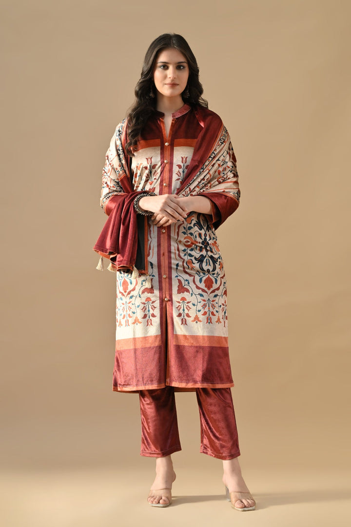 Winter Multi Printed Velvet Kurta Set