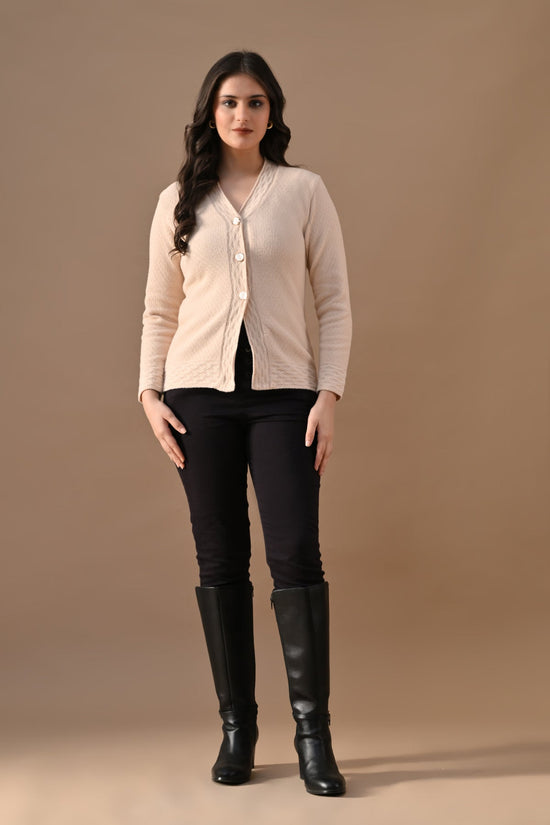 Winter Cream Woven V-Neck Cardigan