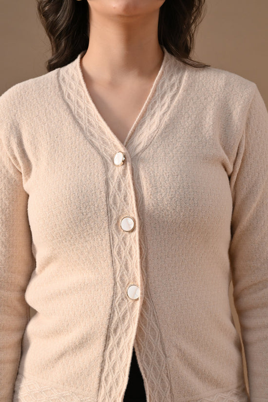Winter Cream Woven V-Neck Cardigan