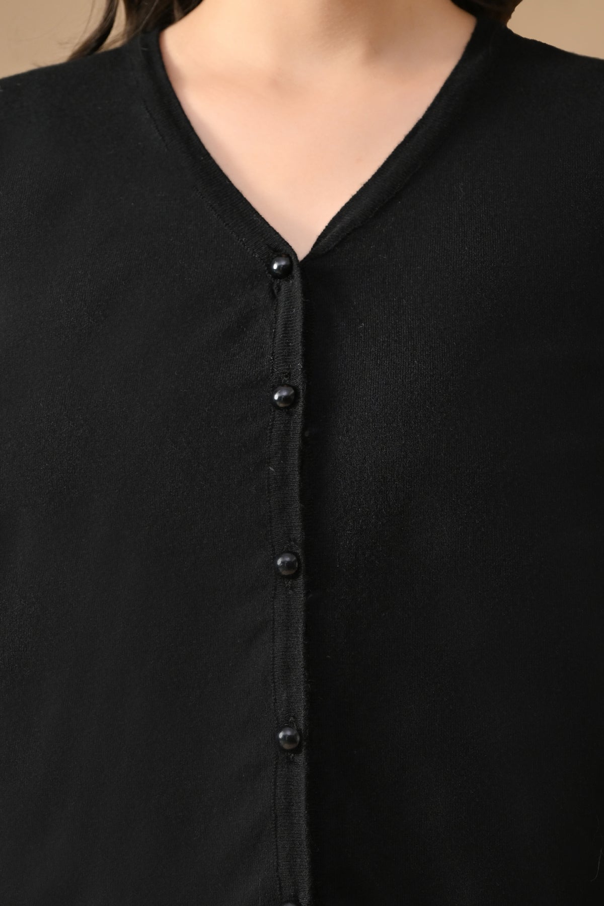 Winter Black Woven V-Neck Cardigan