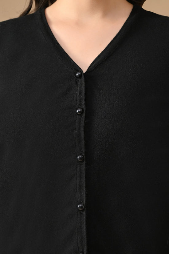 Winter Black Woven V-Neck Cardigan