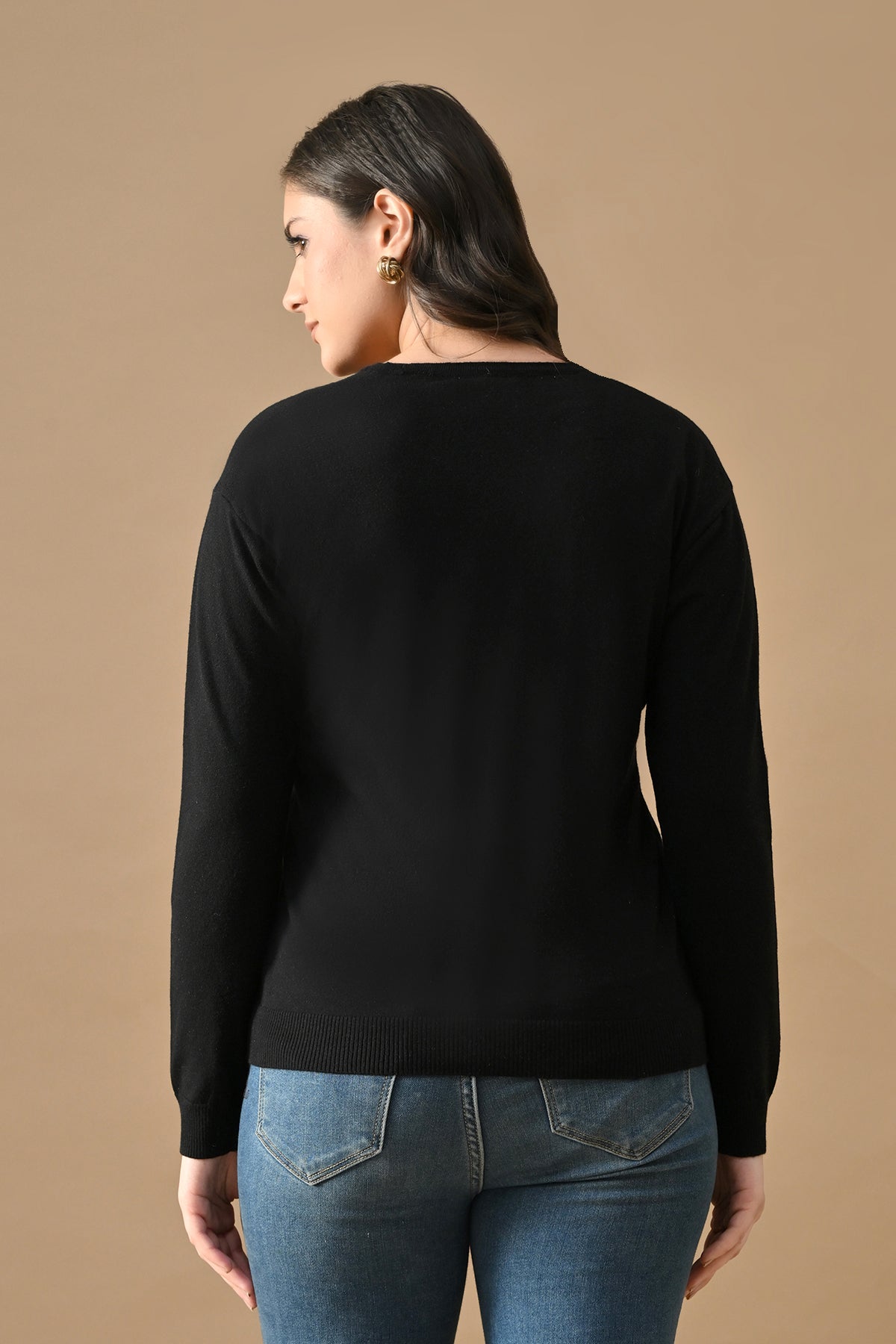 Winter Black Woven V-Neck Cardigan