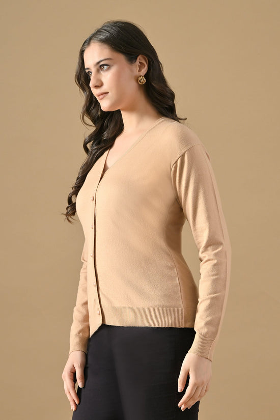 Winter Fawn Woven V-Neck Cardigan