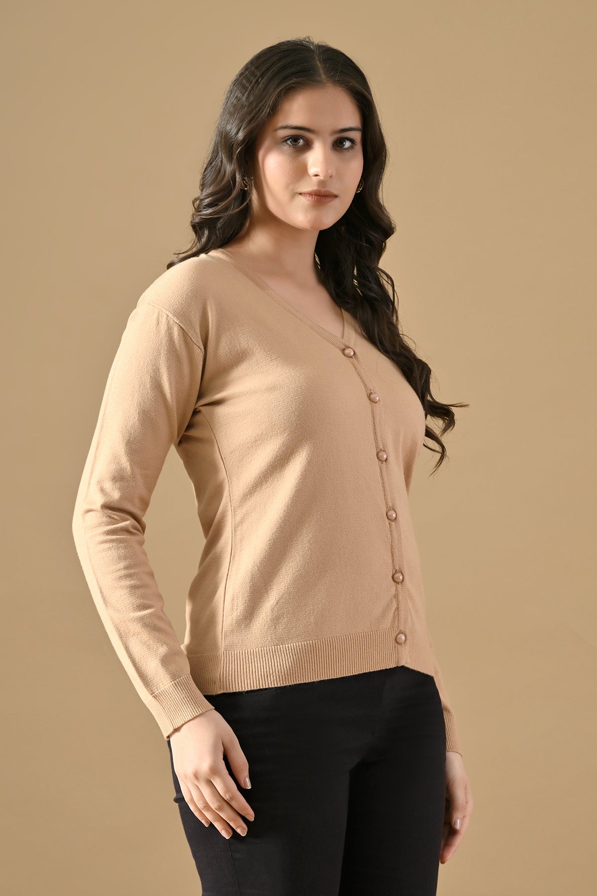 Winter Fawn Woven V-Neck Cardigan