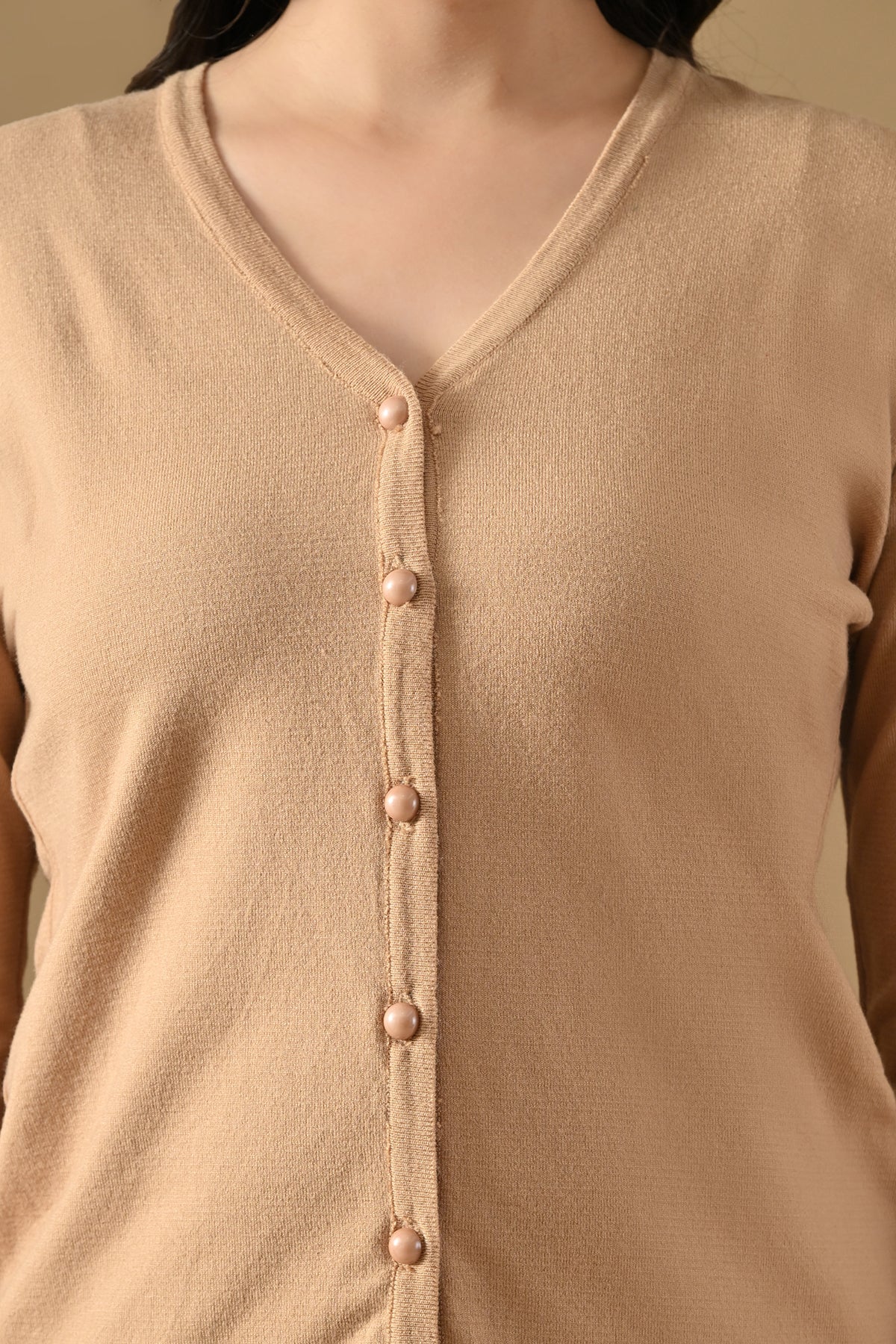 Winter Fawn Woven V-Neck Cardigan
