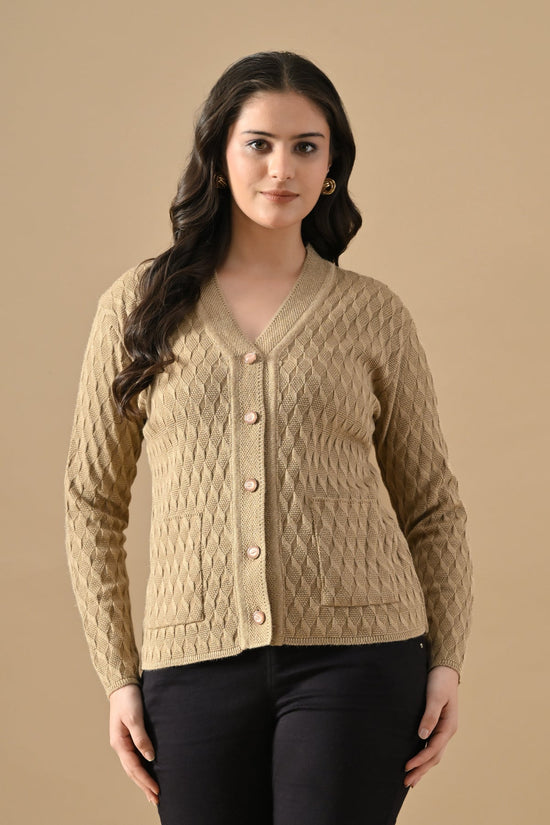 Winter Beige Knitted V-Neck Cardigan