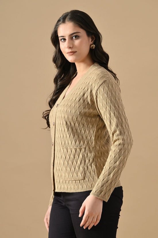 Winter Beige Knitted V-Neck Cardigan