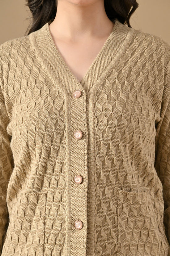 Winter Beige Knitted V-Neck Cardigan