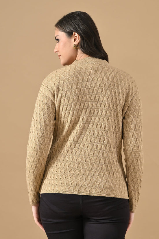 Winter Beige Knitted V-Neck Cardigan
