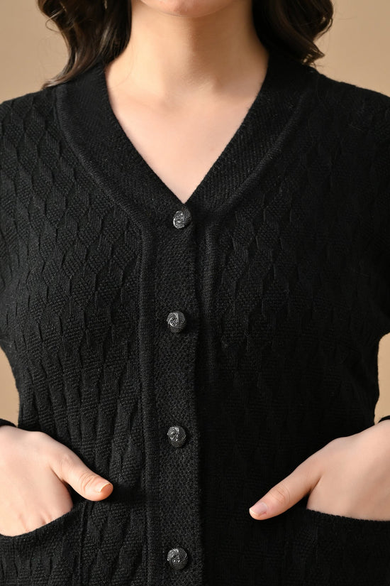 Winter Black Knitted V-Neck Cardigan