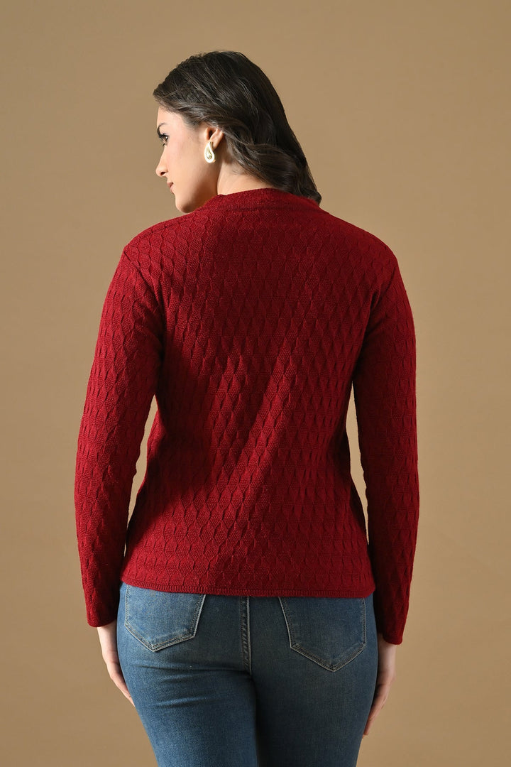 Winter Maroon Knitted V-Neck Cardigan