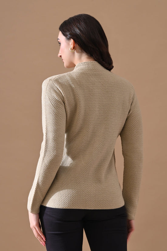 Winter Beige Knitted Mandarin Collar Cardigan