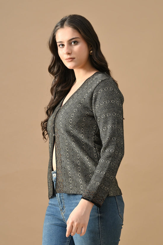 Winter Black Woven V-Neck Cardigan