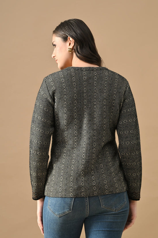 Winter Black Woven V-Neck Cardigan