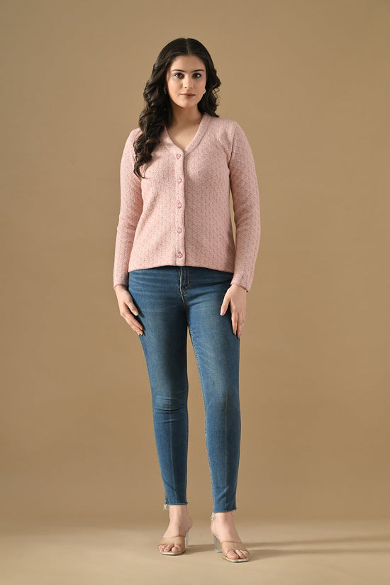 Winter Pink Woven V-Neck Cardigan