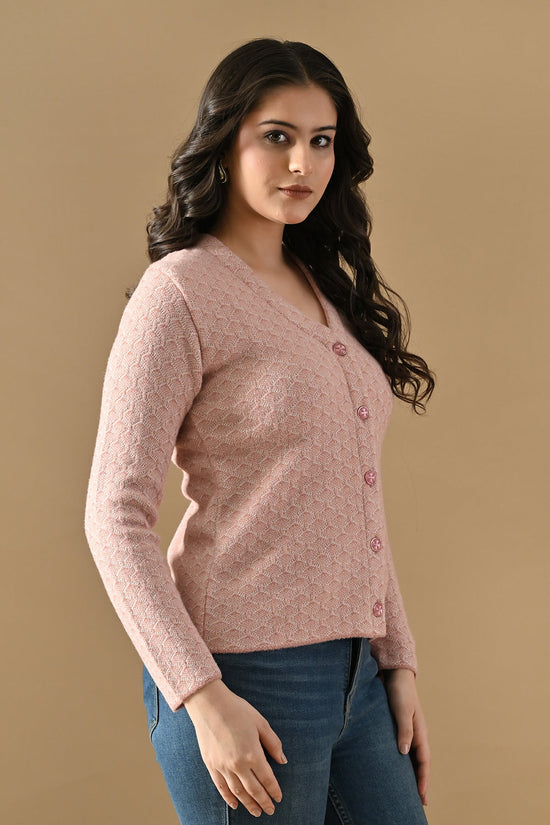 Winter Pink Woven V-Neck Cardigan