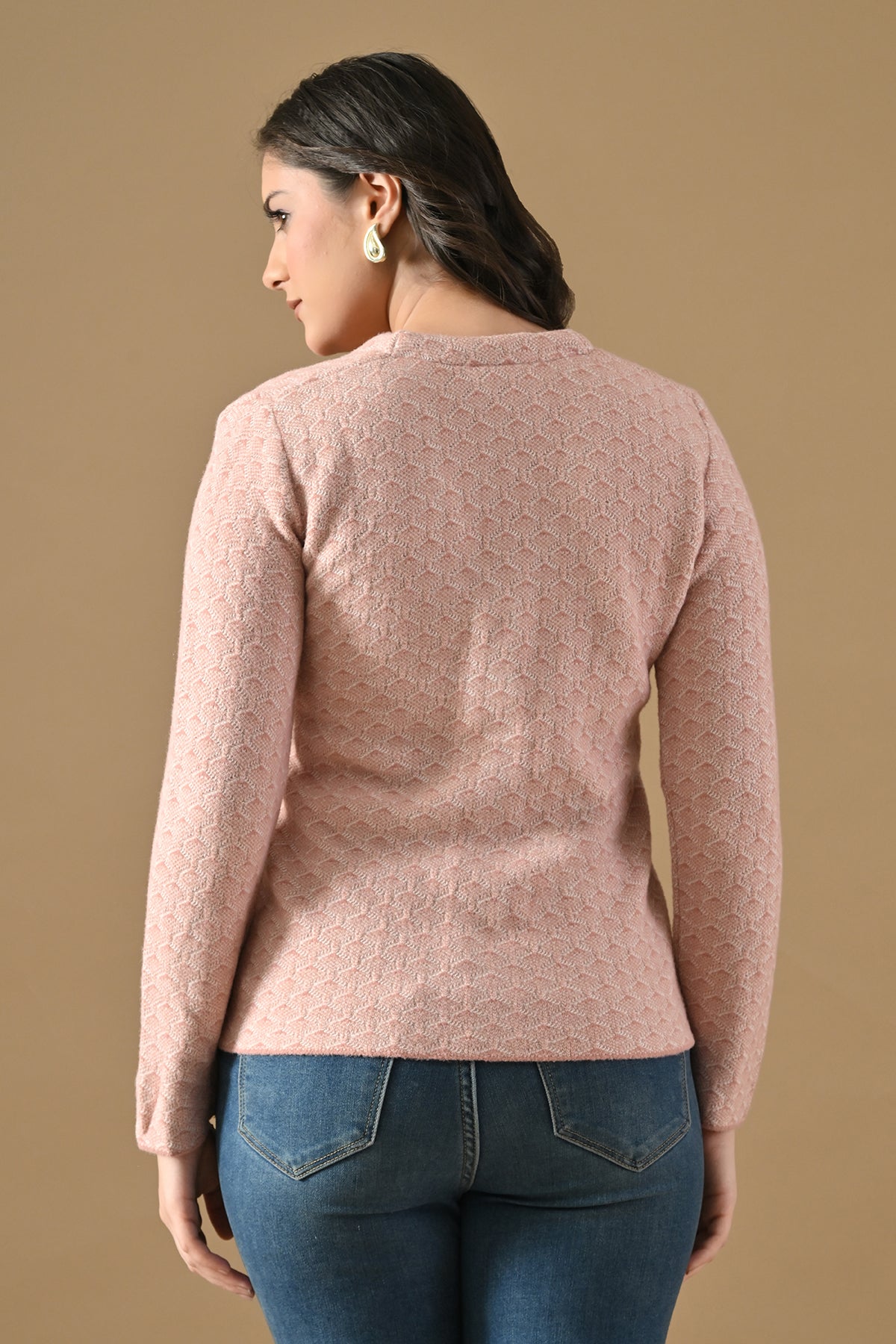 Winter Pink Woven V-Neck Cardigan