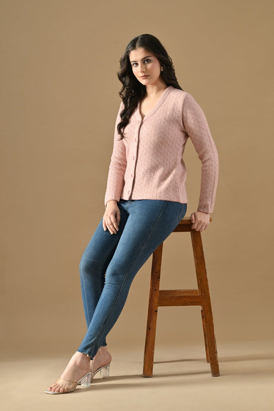 Winter Pink Woven V-Neck Cardigan